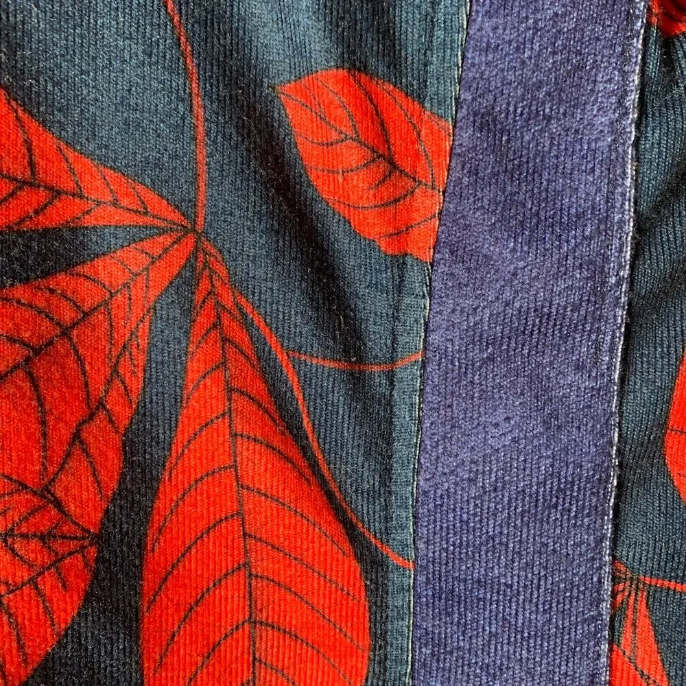 Reborn Navy Blue with Red Leaf Pattern Dress Folded Cowl Neck Fall Leaves XL